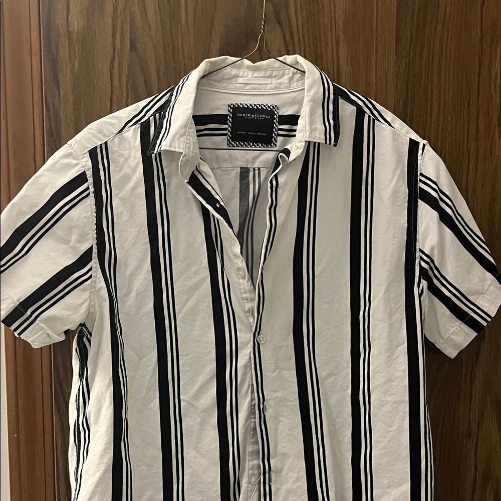 Black and White Striped Men's Button Down Shirt